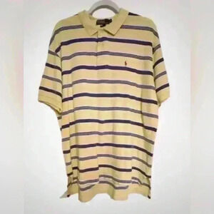 Polo Ralph Lauren Men Shirt XLarge Yellow Blue White Striped Golf Short Sleeve